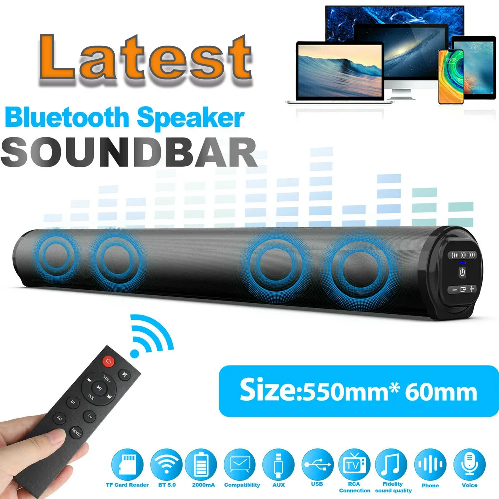 

Звуковая панель, портативная, проводная, беспроводная, Bluetooth, для ПК, для использования дома, на улице, динамик + пульт