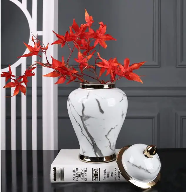 

Chinese Style Light Luxury Imitation Marble Ceramic Storage Jar Vase Decoration Living Room Desktop Decoration Home Decoration