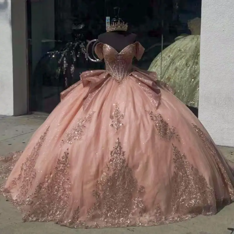 Elegant Rose Gold Ball Gown Quinceanera Dresses Handmade Appliques Evening Party Dress Woman Vestidos De Festa