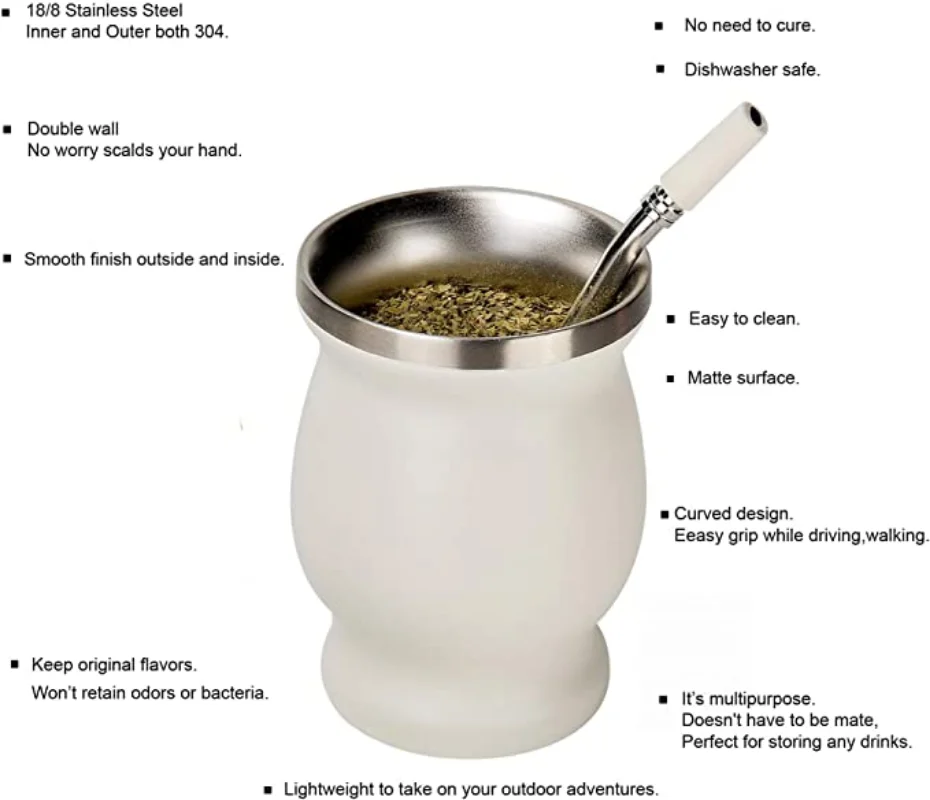 Yerba Mate Set Includes Double Walled 18/8 Stainless Steel Mate Tea Cup,One Bombilla  Mate (Straw),a Cleaning Brush (Wood,230ML) - AliExpress