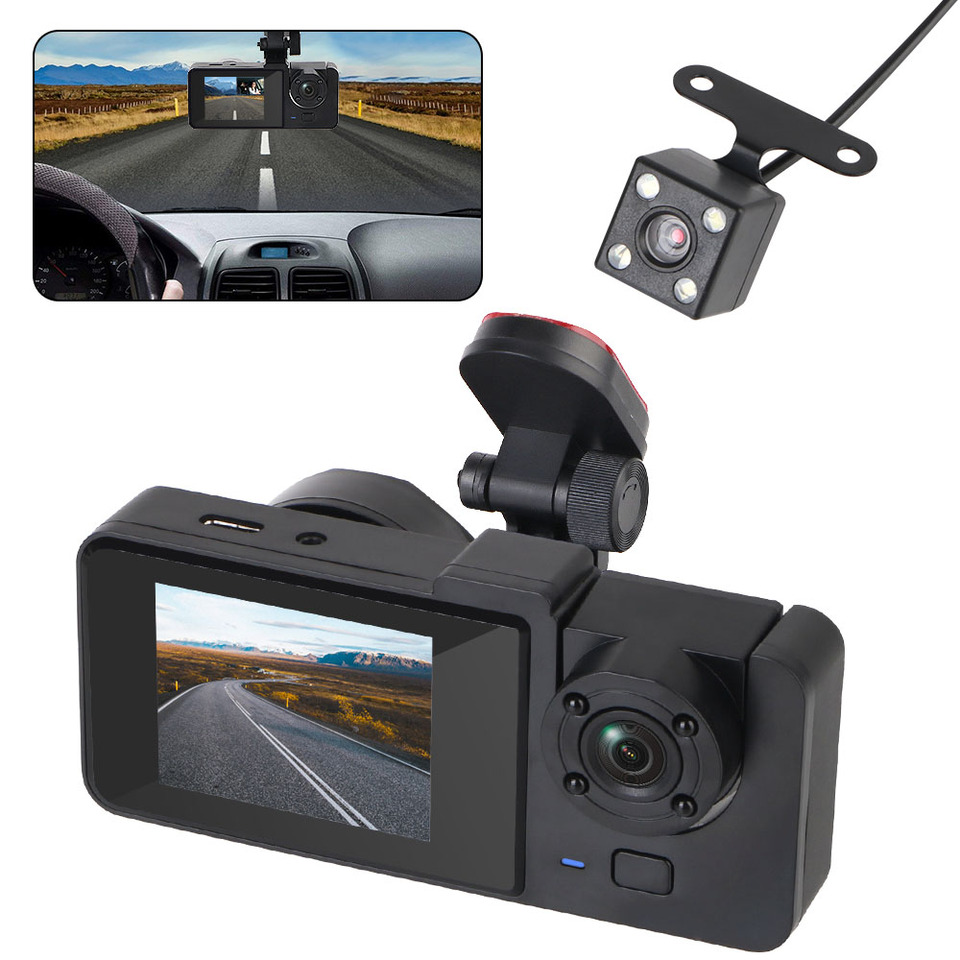 Car DVR Three Way Camera Dashcam Camcorder DVRs Recorder Video Registrator HD 1080P 3-Lens Inside Vehicle Dash Cam 3 Channel