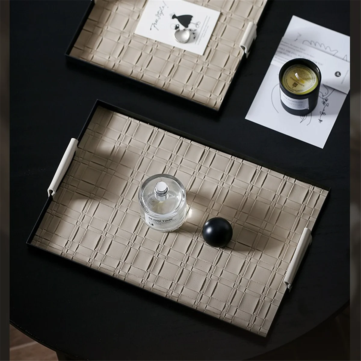 HHTL 직조 보관 트레이, 다리미 보석 데스크탑 보관 트레이, 화장품 키 보석 트레이, 금속 장식 트레이, 사각형
