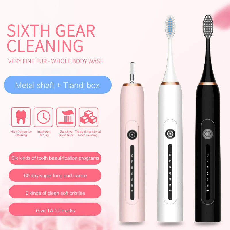 

Modes Vibrating Sonic Electric Toothbrush With 4 Replacement Head USB Adult Timer Waterproof Plaque Removal Tooth Clean Brush