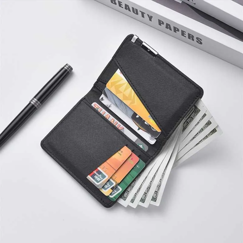 Sleek Black Faux Leather Slim Wallet with Multiple Card Slots