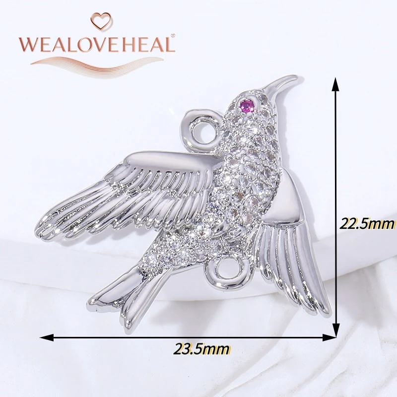 anhänger schmuckherstellung,anhänger schmuck,18K Vergoldeter Messing-Kolibri-Anhänger mit Zirkonia, Glänzender Doppelschlaufen-Vogel-Verbinder-Charm für DIY Halsketten- und Armband-Schmuckherstellung – Detail 22