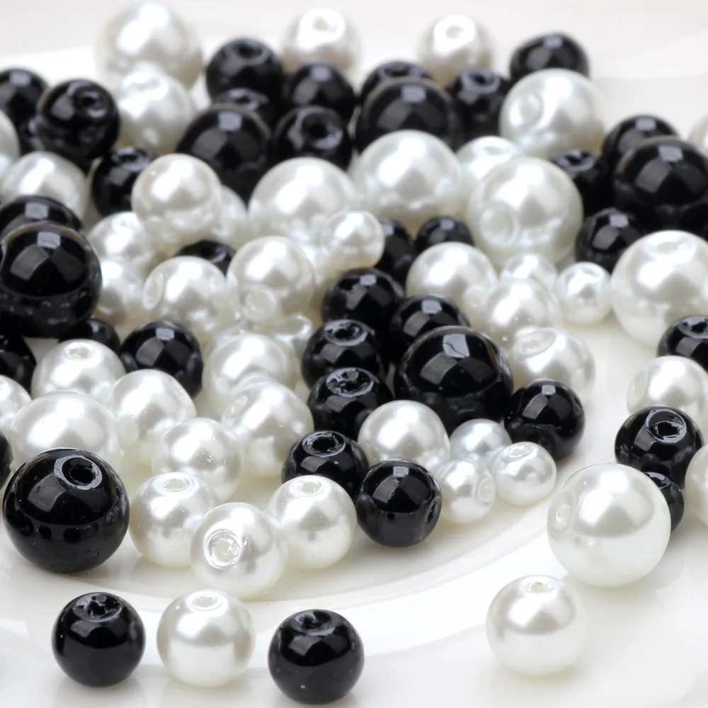 

4/6/8mm Mixed Size Glass Dyed Circular Imitation Pearl Bracelet DIY Necklace Earrings Jewelry Making Accessories