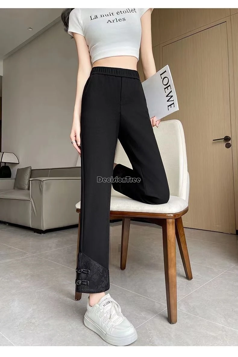 over size loose chinese style pan button pants autumn new thicken nine points trousers versatile trendy straight britches