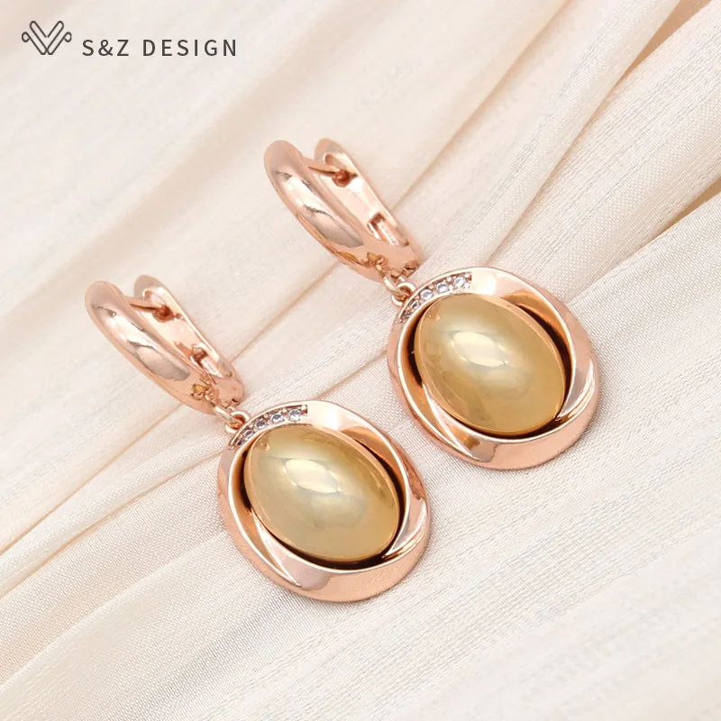 S&Z DESIGN New Elegant Egg Shape Simulated-pearl Dangle Earrings For Women Wedding Jewelry Fashion Cubic Zirconia Eardrop