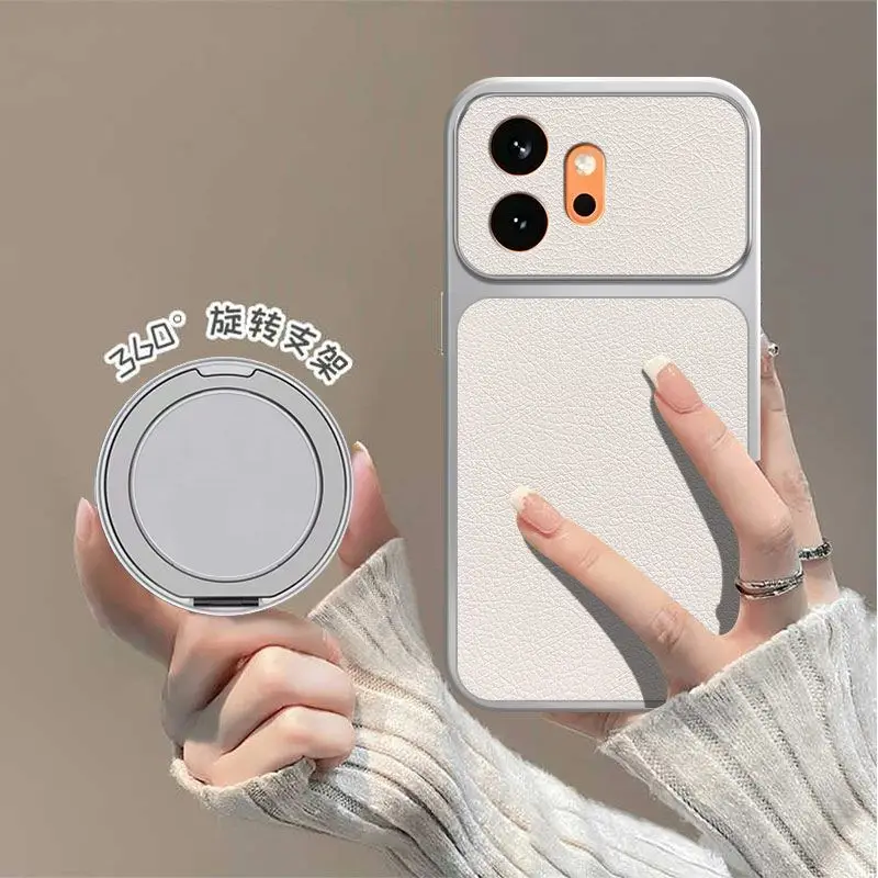 Premium Lychee Texture Leather Case with Ring Stand Holder and Camera Lens Protection