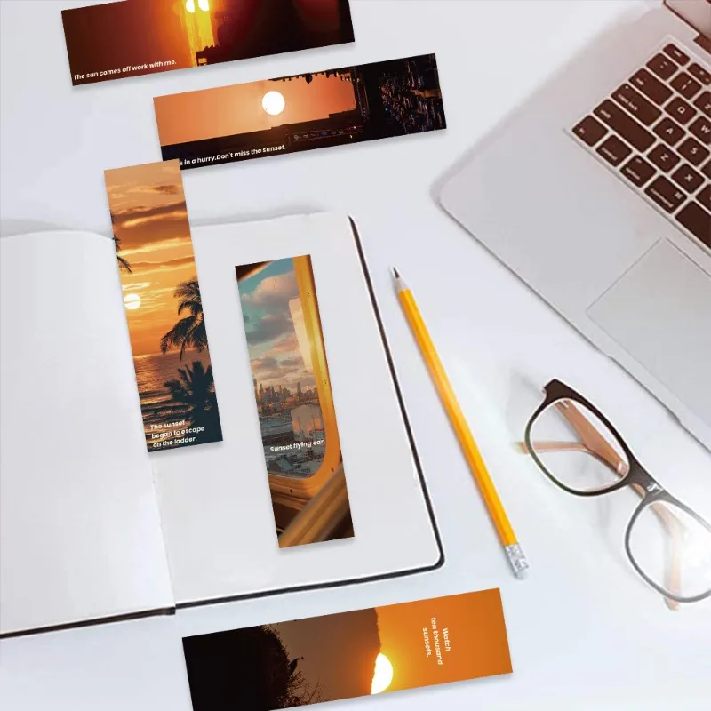 30pcs Sunset Scenery Bookmarks Pages Marked Paper Cards Creative Bookmarks Reading Pages Book Bookmark Student Supplies