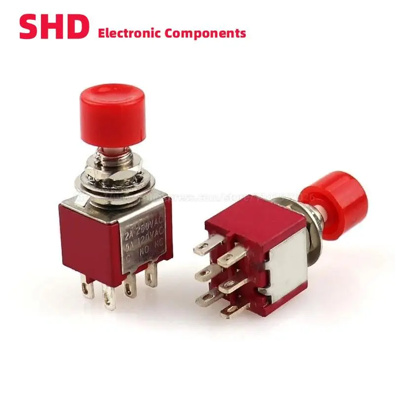 5 Pz Ps-202 6 Pin Spdt Momentaneo 2A 250V 5A 120V Ac Pulsante Interruttore A Pulsante 1 No 1 Nc Reset Switch