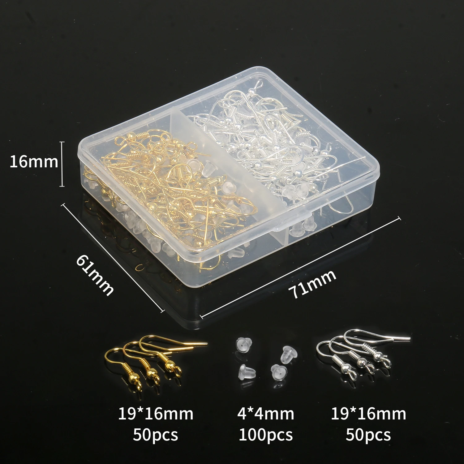 100pcs/box Gold Silver Color Earring Hook Clasp Kit Ear Wires