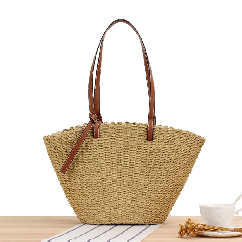 

Fashion Straw Basket Shoulder Bag Designer Rope Woven Women Handbags Handmade Summer Beach Large Tote Bali Big Bcuket Purse 2023