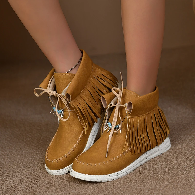 

Женские повседневные ботинки на плоской платформе с кисточками, зимняя новая модная спортивная обувь, дизайнерские женские короткие прогулочные ботинки, кроссовки, 2024