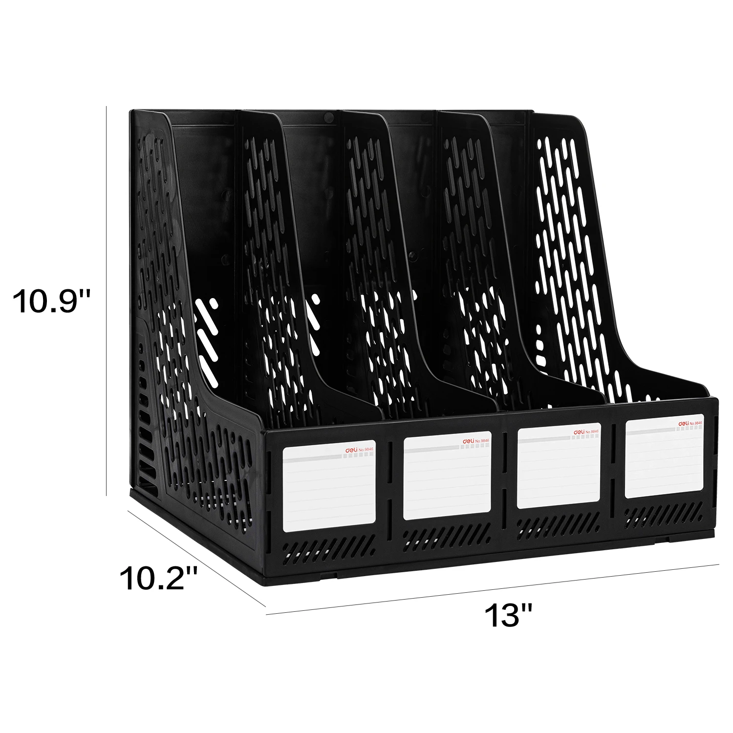 Deli Magazine File Book Holder Desktop Organizer , 4 Compartments, Plastic,Gray,Black 6