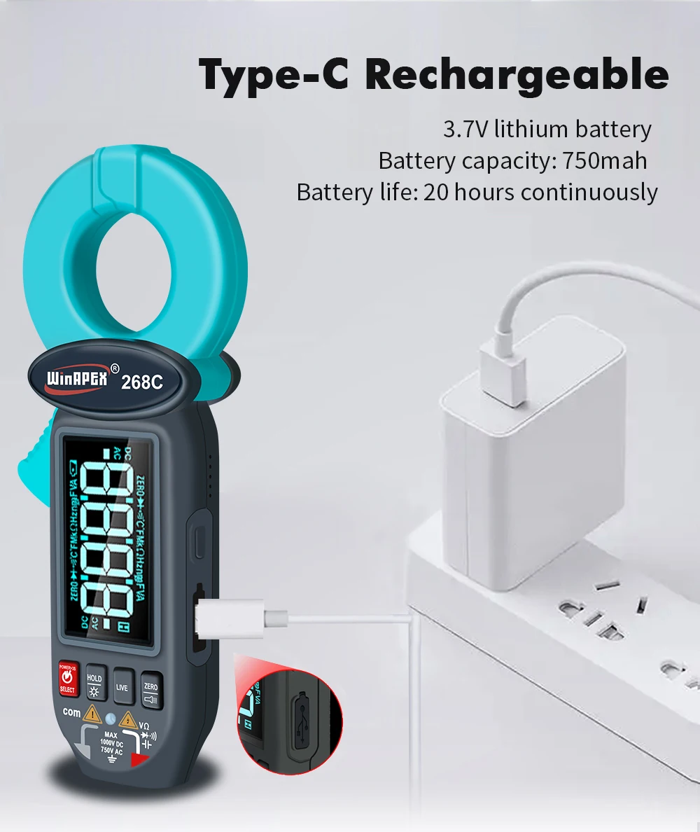 Winapex 268C AC Leakage Current Clamp Meter 0.01mA Professional Current Pliers N