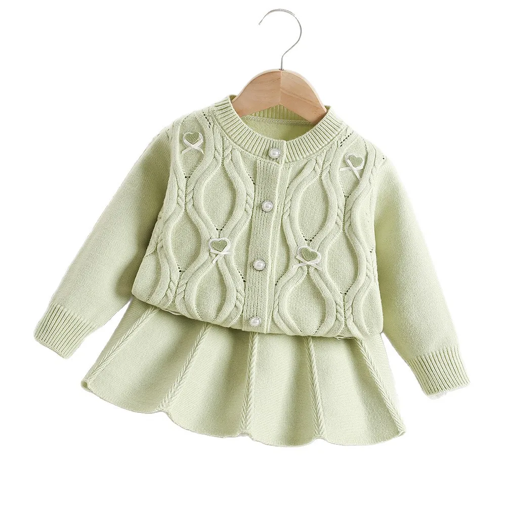 Girls Knit Sweater Skirt Set Autumn Outfit