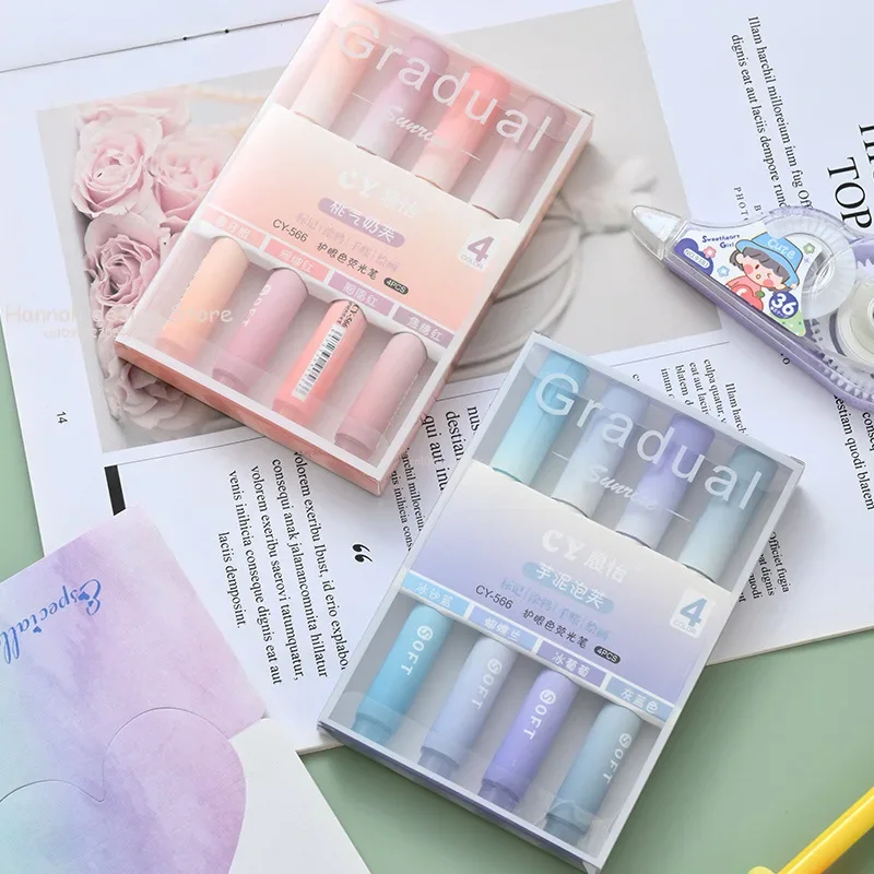 Color Gradient Highlighter Pens Kawaii Stationery Students Marker Pen Drawing Tool Cute School Office Supplies highlighter pen marker pen highlighter marker 4pcs/set