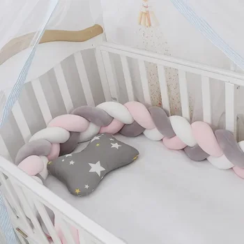 Protezione per culla Cuscino per nodo intrecciato per lettino per bambini 3 parti Paraurti per lettino per bambini nel culla Neonato 1M/2M/3M/4M
