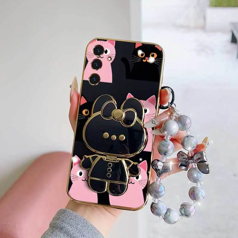 Pink Heart-Shaped Phone Case Set with Lanyard & Rabbit Stand - 3 Pieces