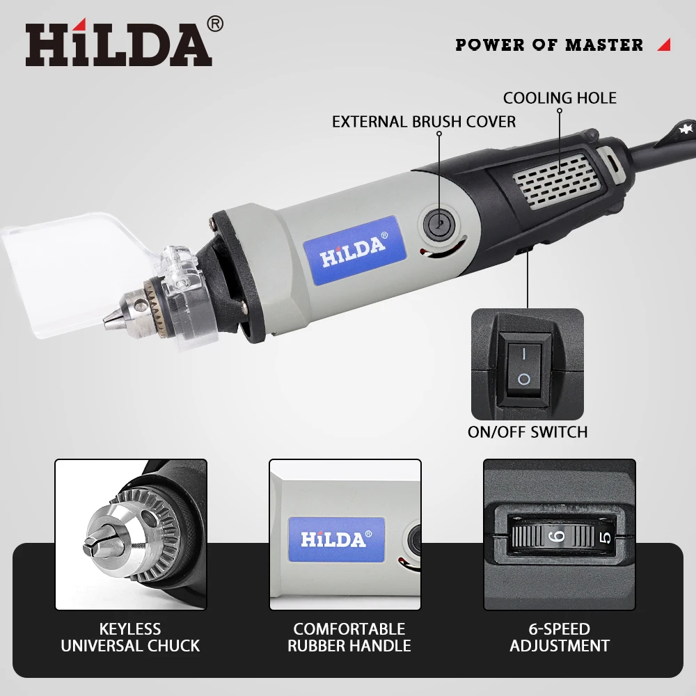 HILDA Electric Drill Rotary Tool Electric Tools Variable Speed 400W Mini Drill 6 Position Rotary Tools Mini Grinding Machine 6