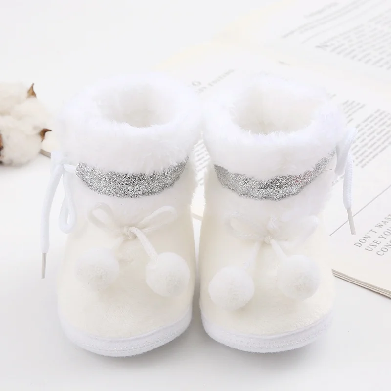Baby Autumn Winter Boots Baby Girl Boys Winter Warm Shoes Solid Fashion Toddler Fuzzy Balls First Walkers Kid Shoes 0-18M 1