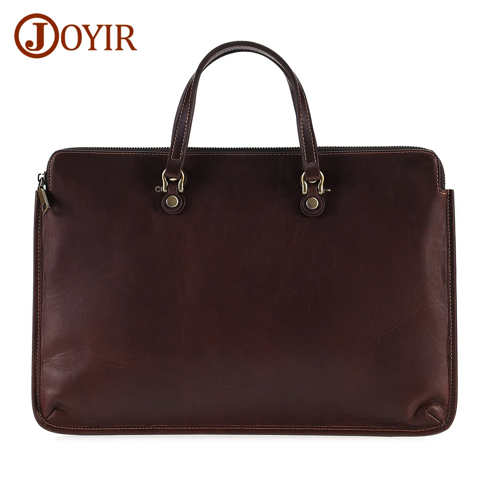 

JOYIR Vintage Crazy Horse Leather Men Briefcase for 15inch Laptop Business Work Handbag Tote Laptop Sleeve Zipper Case New