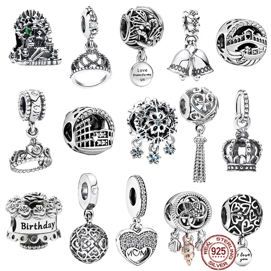

Authentic 925 Sterling Silver Birthday Cake Charm Regal Crown Dangle Bead Fit Original Pandora Bracele Necklace DIY Jewelry Gift