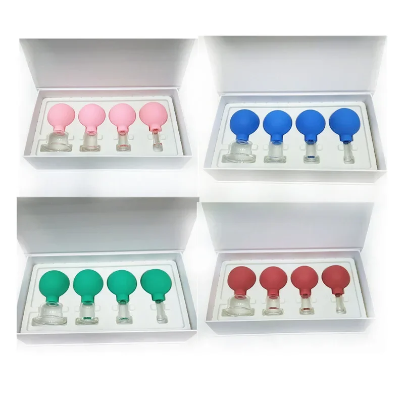 4PCS Rubber Vacuum Cupping Massager Face Body Glasses Massage Body Cups Anti Cellulite Facial Beauty Chinese Cupping Therapy Set