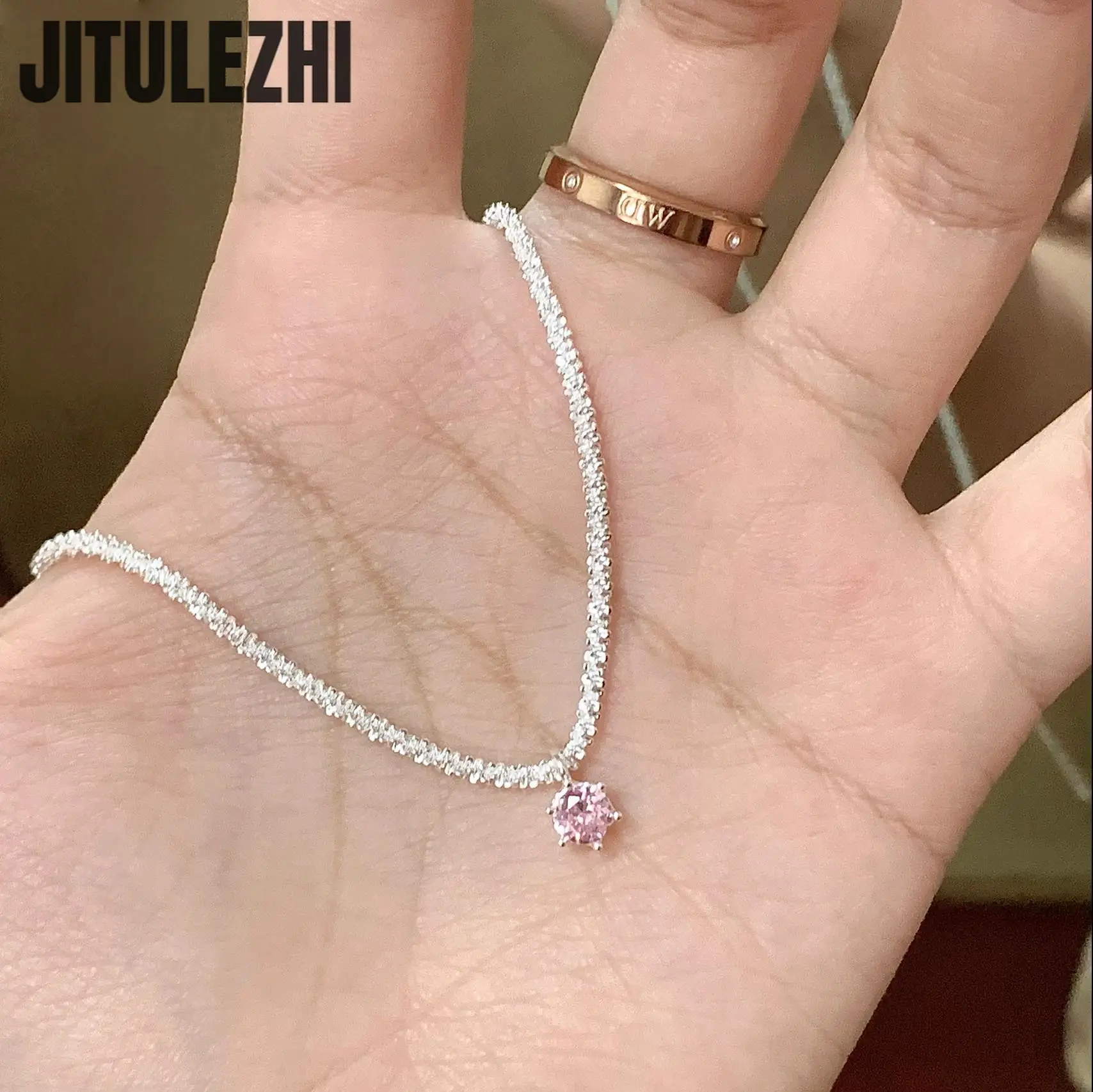 Pendant Necklace Silver Necklace Silver Pendant 925 Sterling Silver Pendant Necklace For Women Single Pendant Inlaid Pink Stone Engagement Wedding Party Silver Jewelry