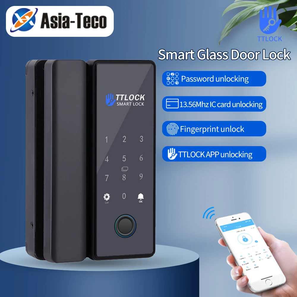 TTLOCKAppBluetoothSmartGlassDoorLockRemoteUnlockTemporaryCodeFingerprintRFIDICCard
