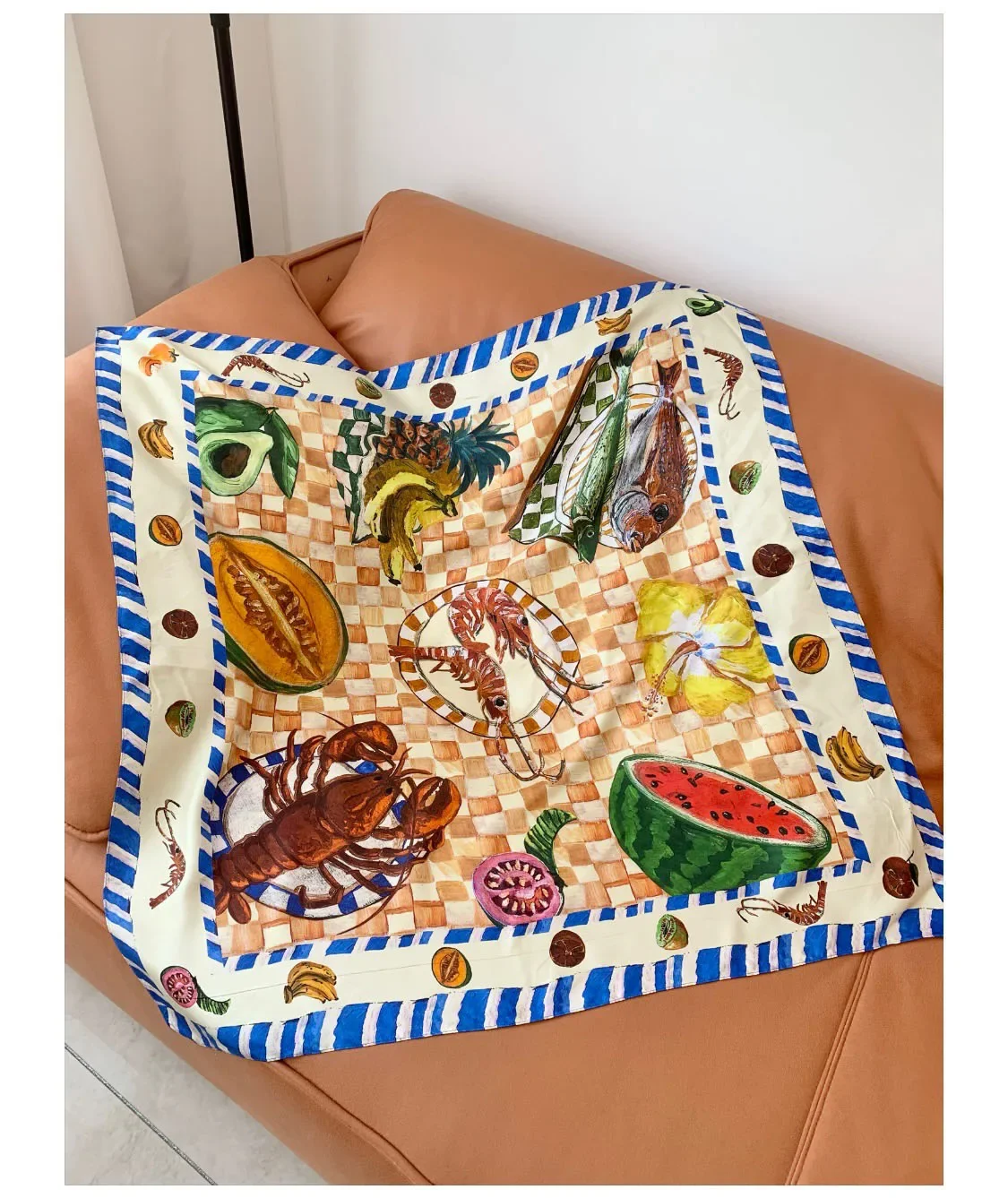 

Women Silk Fashion Fruit Print Scarf