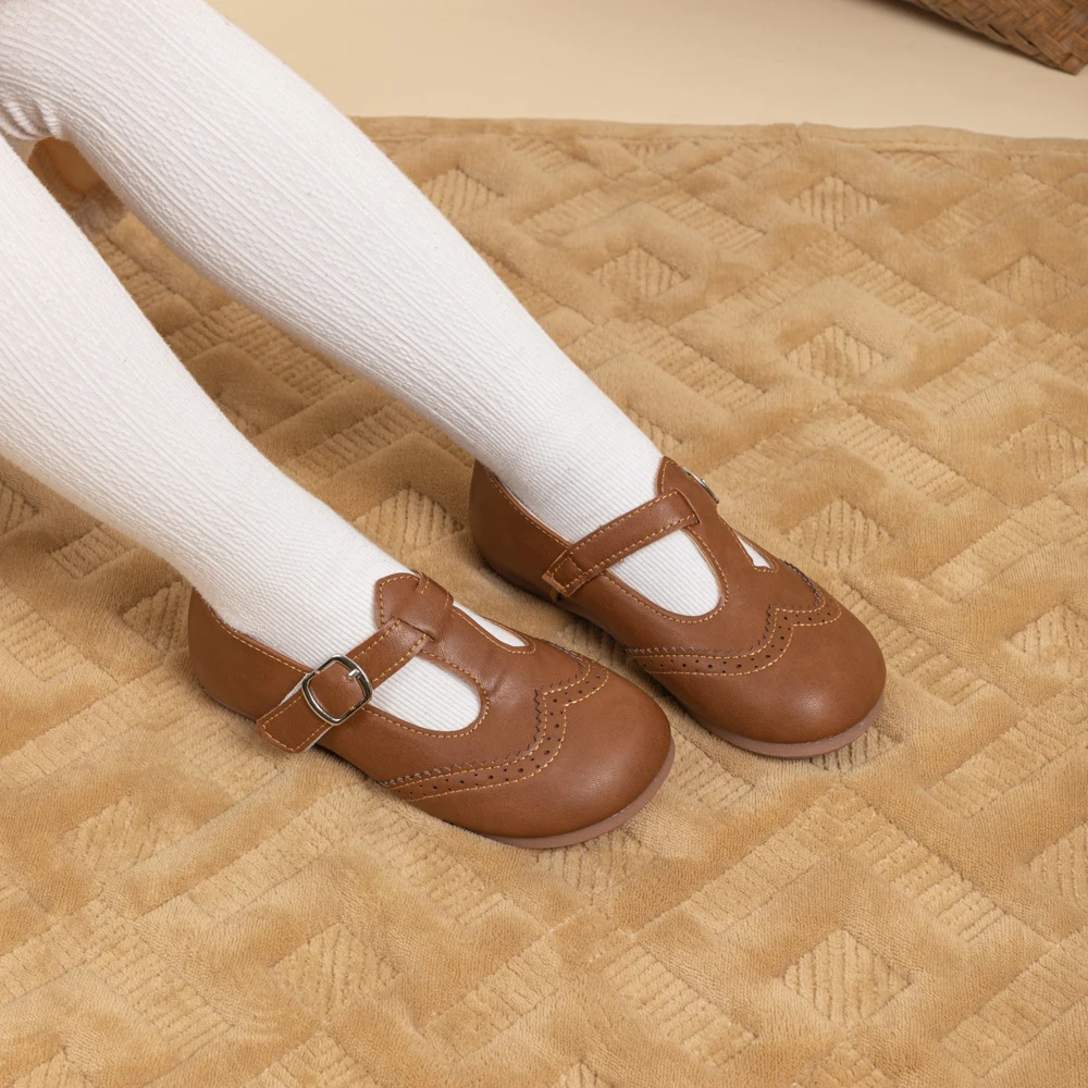 Mädchen T-Riemen Brogue Mary Jane Ballerinas Kleinkinder Einzelriemen Schuluniform Schuhe – Detail 11