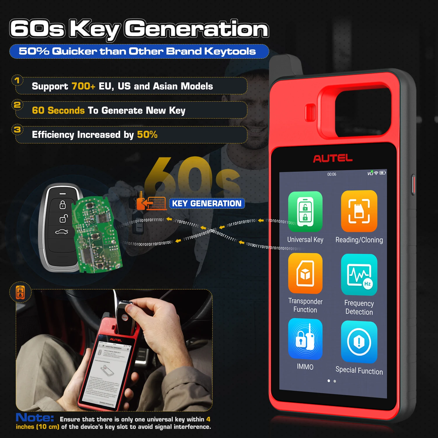 Autel MaxiIM KM100 Immobilizer Tool key programmer universal programmer Key Creation IMMO Learning Chip Read/Write Cloning Frequency Detection Program Autel IKEY