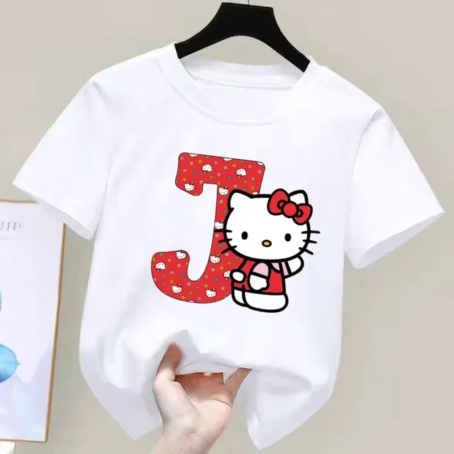 thumbnail image 1 of Camiseta de manga corta de algodón para niños con letras de la A a la Z de Hello Kitty Anime, camiseta suave de Sanrio Summer Girly Heart, regalo de cumpleaños kawaii, 1 of 5