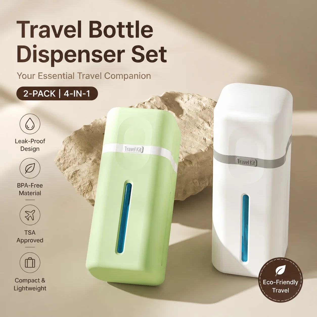 Compact 4-in-1 Refillable Travel Toiletry Set - Leak-Proof Cosmetic Liquid Containers