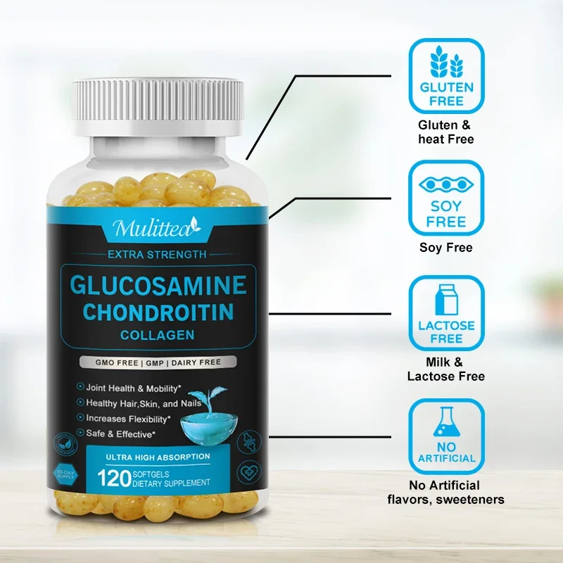 Mulittea Glucosamine Chondroitin for Joint Support&Health Complex with Additional OptiMSM Collagen Peptides for Hair Skin Nails