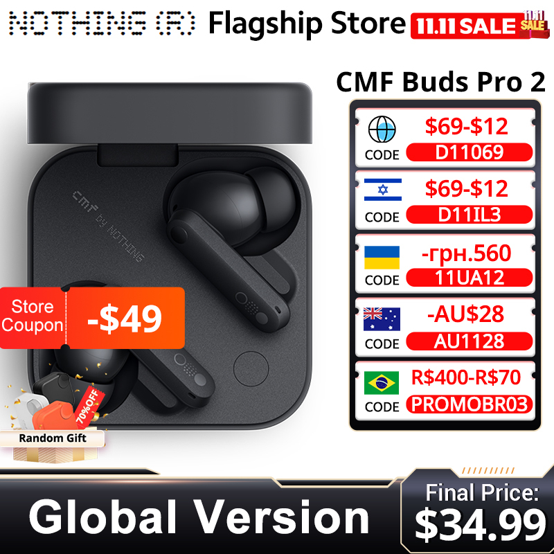  New Global Verison CMF Buds Pro 2 with 50 dB Hybrid Active Noise Cancellation 6 HD MICS IP55 Bluetooth 5.3 Buds Pro2 
