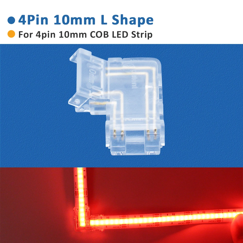 COB LED Strip Connector L Shape 2/3/4pin 8/10mm Corner Connectors 90 Degree 5PCS for CCT RGB LED Strip Lights