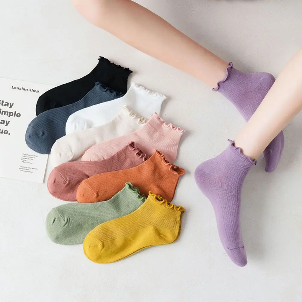 

Frilly Socks Women Japanese Fashion Korean Ins Style White Kawaii Ruffle Socks For Girls Purple Cute Short Woman Sock
