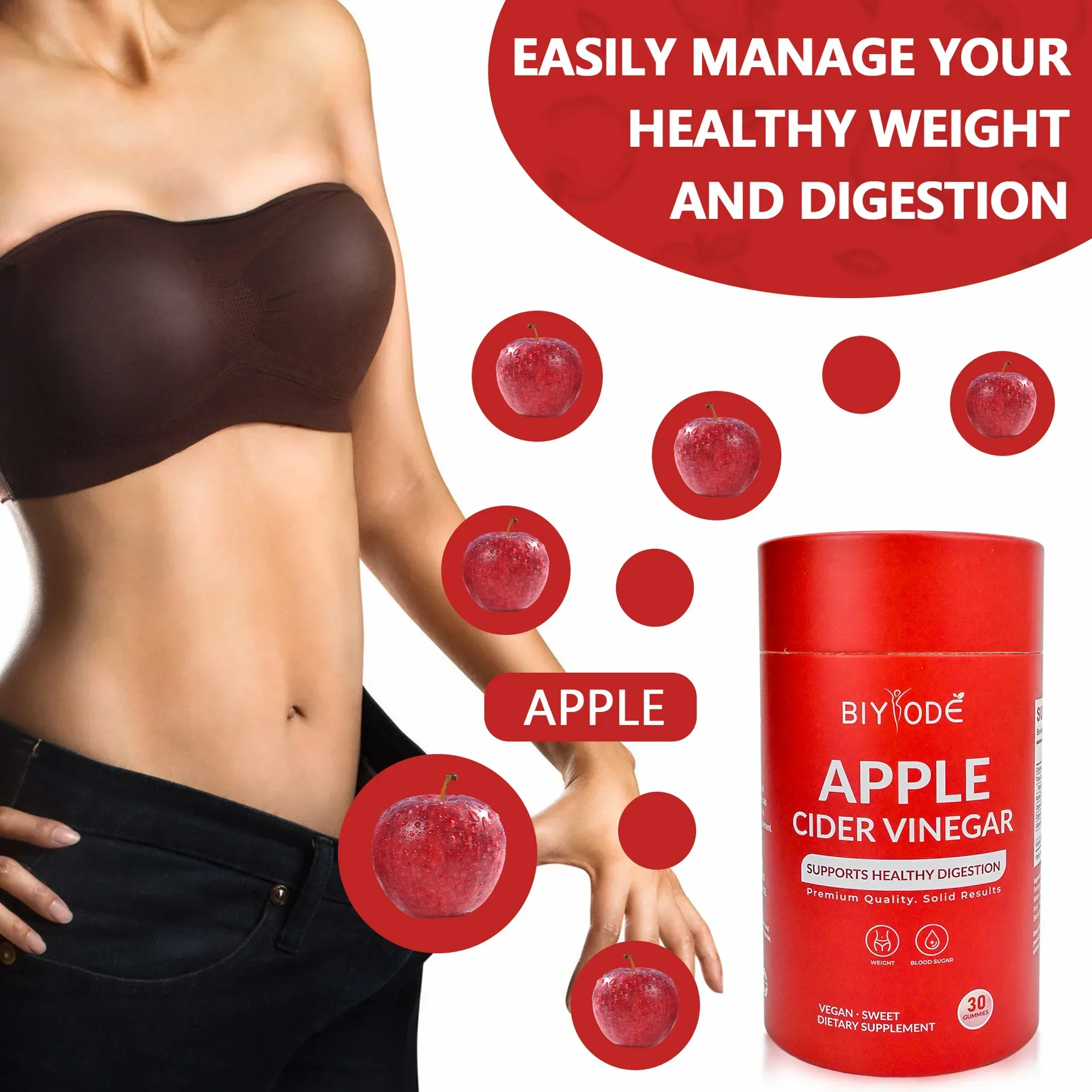 

1 bottle of apple cider vinegar gummies to supplement nutrition promote metabolism improve skin enhance immunity