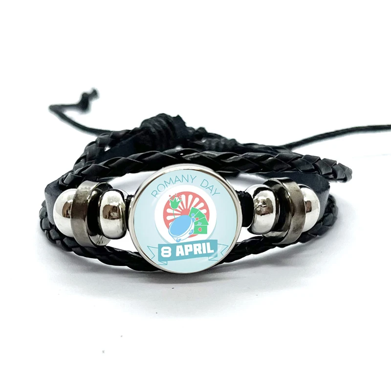 Gypsy Flag Romani Peoples Flag Tribal Ethnic Motifs Leather Bracelets Glass Dome Snap Button Bracelet & Bangles Jewelry Gift 3