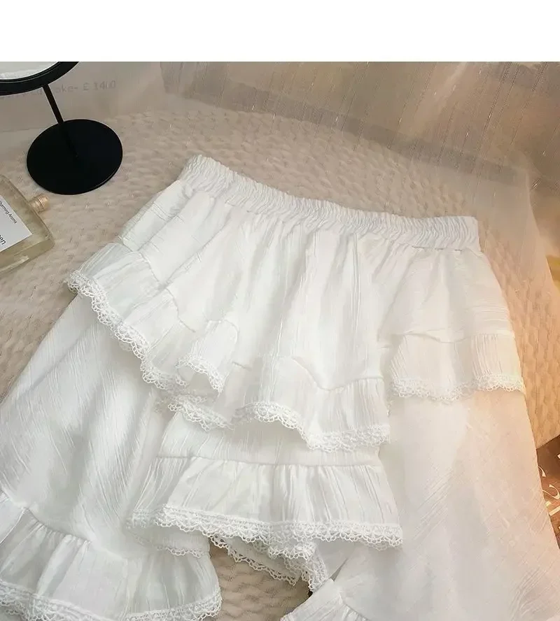 Lace High Waist Irregular Cake Skirts for Women A-line Sweet Girls All-match Korean Fashion Spring Summer Black White
