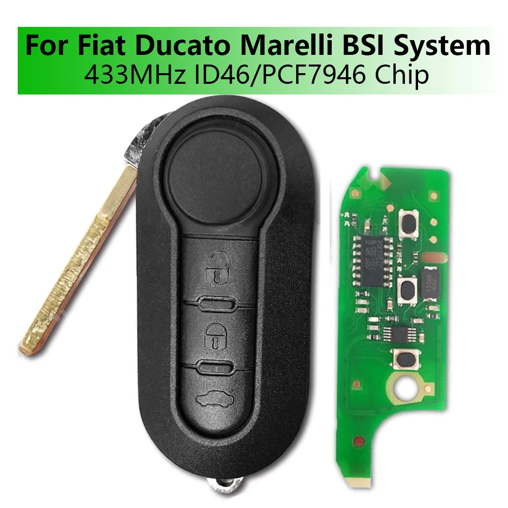 

RIOOAK For Fiat Ducato 500L MPV for Peugeot Boxer Citroen Jumper 2008-2015 3 Button Marelli BSI Remote Key 433MHz ID46/PCF7946