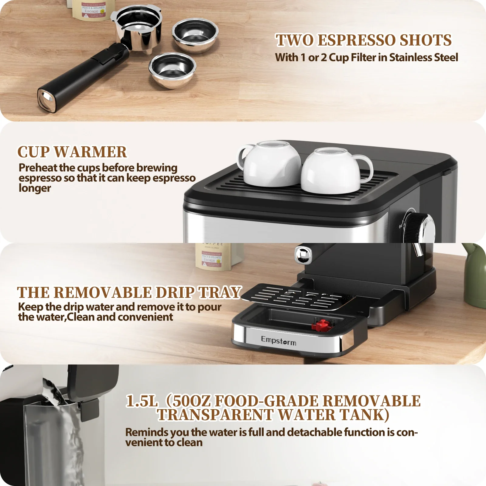 Empstorm Portable Manual Cappuccino Maker Electric 20bar Semi Automatic Espresso Capsule Coffee Machine for Retail and Wholesale 5