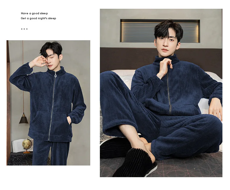 Men's Sleepwear L-3XL Big Size Mens Pajamas Set Winter Thick Velvet Coral  Pajama For Man Leisure Sporty Thermal Pijamas Boy Lounge
