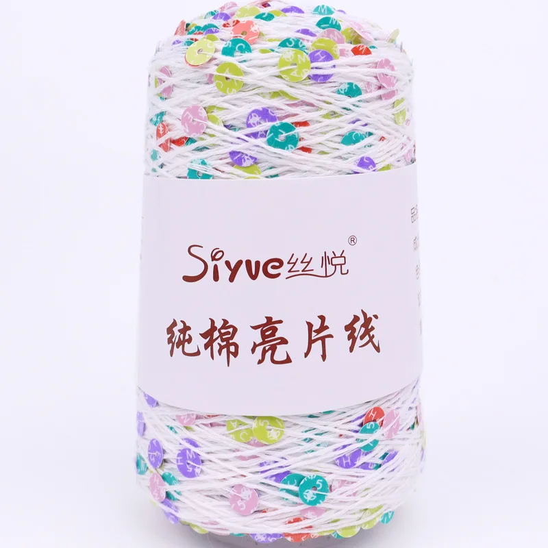 100g 3mm+6mm Sequin Pure Cotton Yarn, Hand Woven DIY Fashion Clothes and Accessories Crochet Thread, Birthday Gift Knitting Yarn 2
