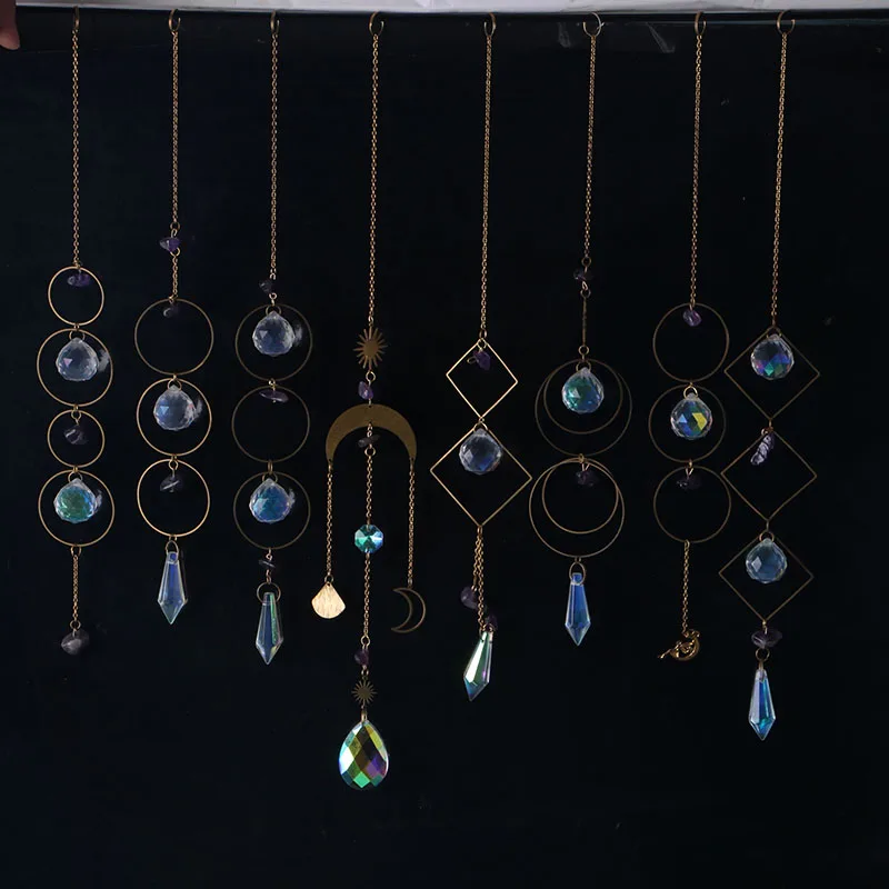 Suncatcher Crystal Wind Chimes Light Catcher Rainbow Prism Chakra Crystal Hanging Window Pendant Home Gaeden Decoration