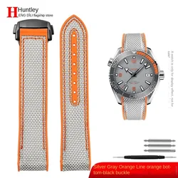 Omega Seamaster Ocean Series Premium Watch Strap - Fabric, Nylon, and Rubber - 20mm (Gray orange Black)