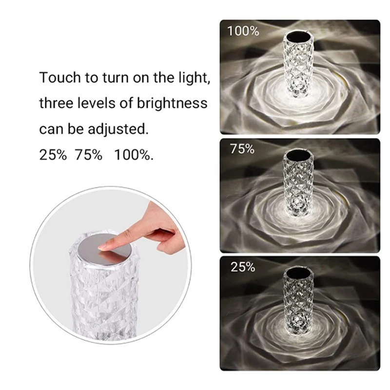 Atmosfera de Luz Cores Ajustável Romântico Diamante Cristal Usb Lâmpada Toque Night Light Candeeiros Mesa Luminárias 16 Led 8 Computers & Electronics